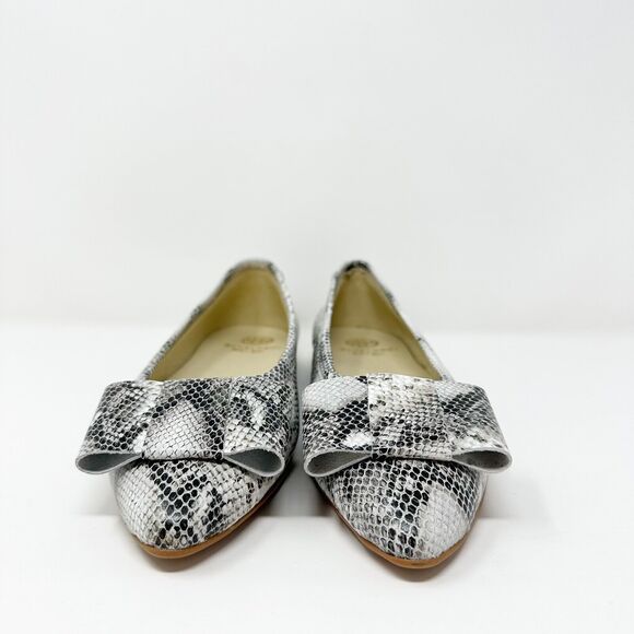 Blublonc Womens Snakeskin Print Leather Flats 35 Made In Spain Bow Detail US 5 - Picture 3 of 13